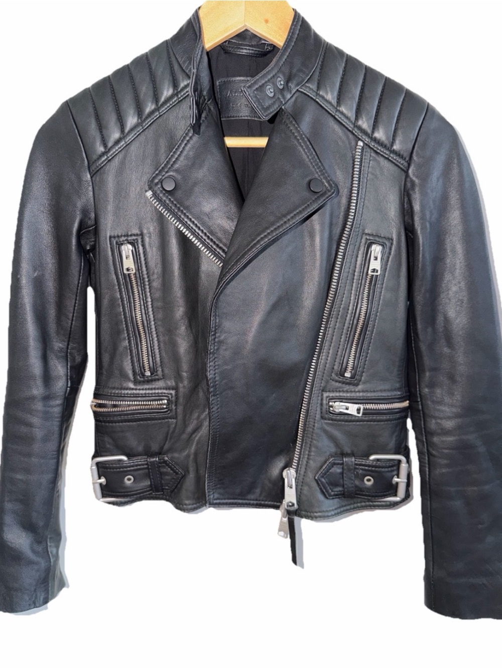 All Saints Black Kerr Biker Jacket 100% Lamb Leather Jacket Sz. 0